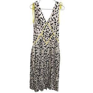 Self Portrait Embroidered Leopard Print Satin Jacquard Pleated Midi Dress Size 6